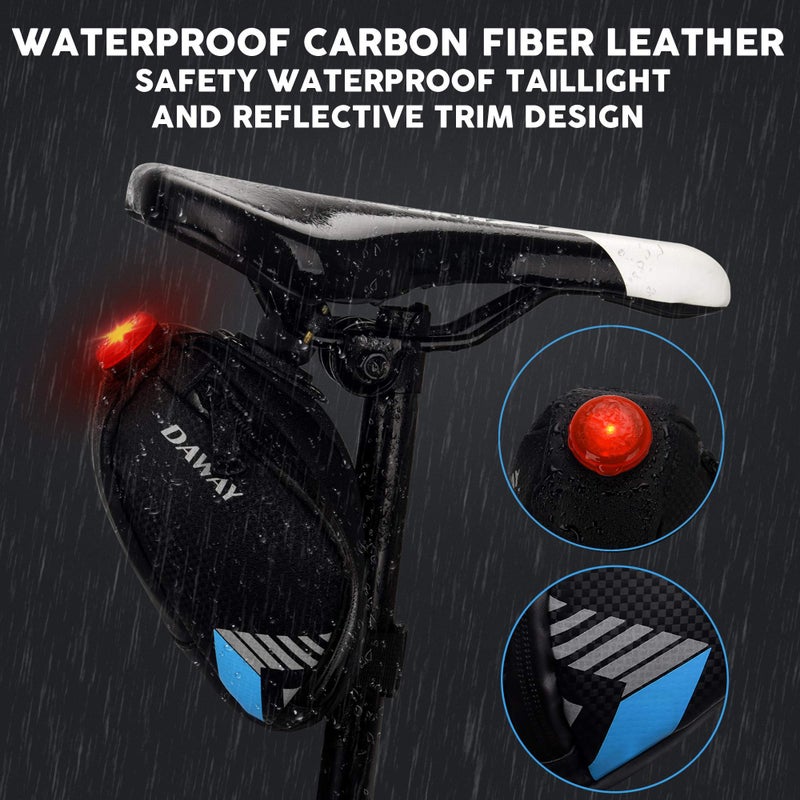 DAWAY A36 Bike Repair Kit with Taillight - Waterproof Bicycle Saddle Bag, 16-in-1 Multi-Tool, Glueless Tire Tube Patches & Tire Levers, Complete Under-Seat Pack for Cyclists - Image 3